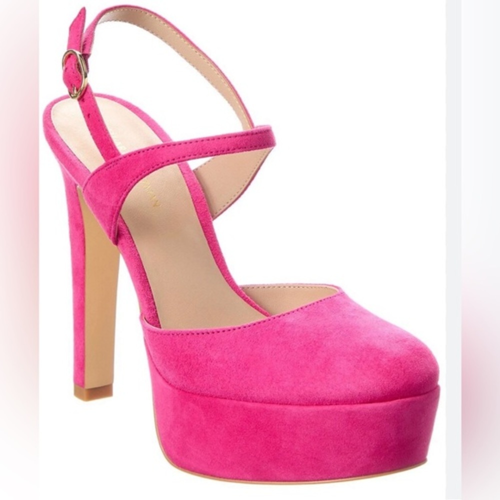 Stuart weitzman pink suede Avenue 130 Platform close toe ankle strap Stilletos